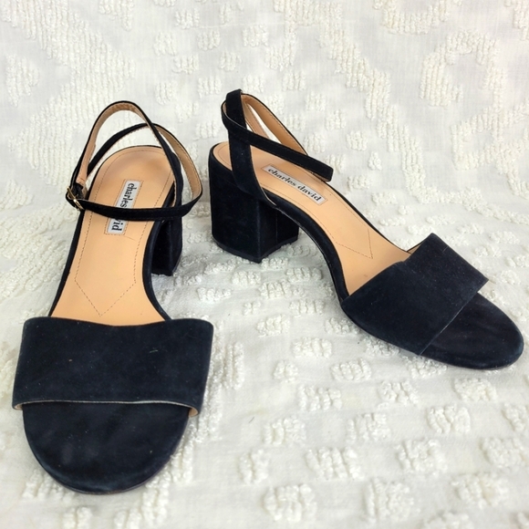 Charles David black suede sandal crisscross back ankle strap block heel 9.5 - Picture 1 of 11